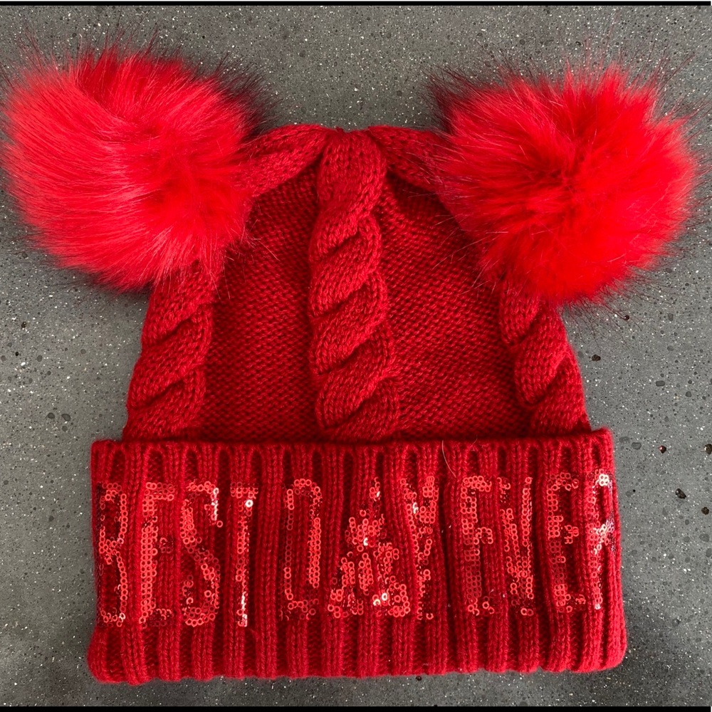 Disney Parks red holiday Pom Pom ears beanie hat